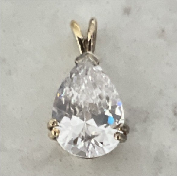 Yellow Gold 14K 925 Pear Teardrop Clear Stone Pendant Charm Prong Setting 3.4g