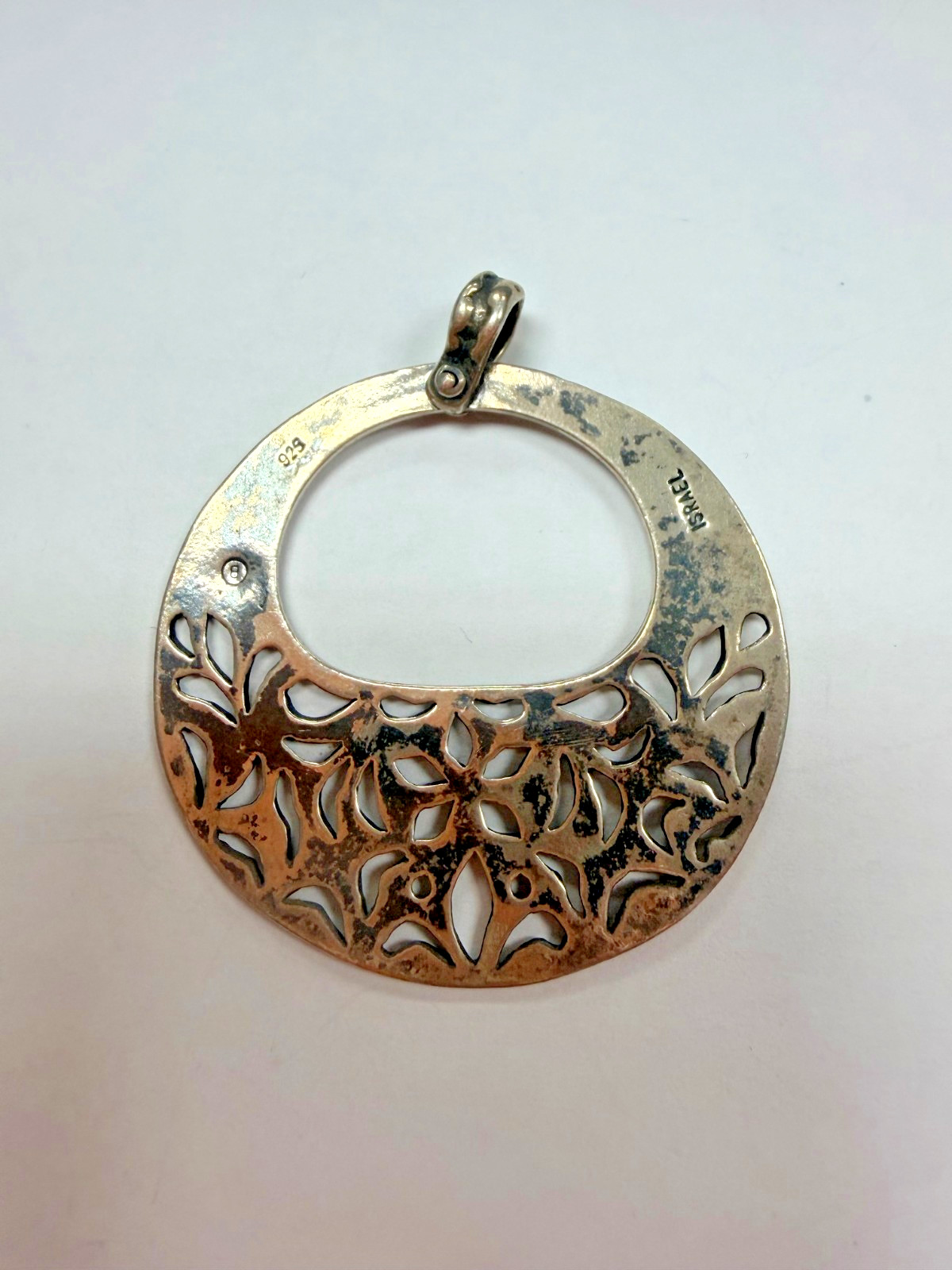 Unknown Designer Sterling Silver Round Pendant Signed Israel [115DuW]