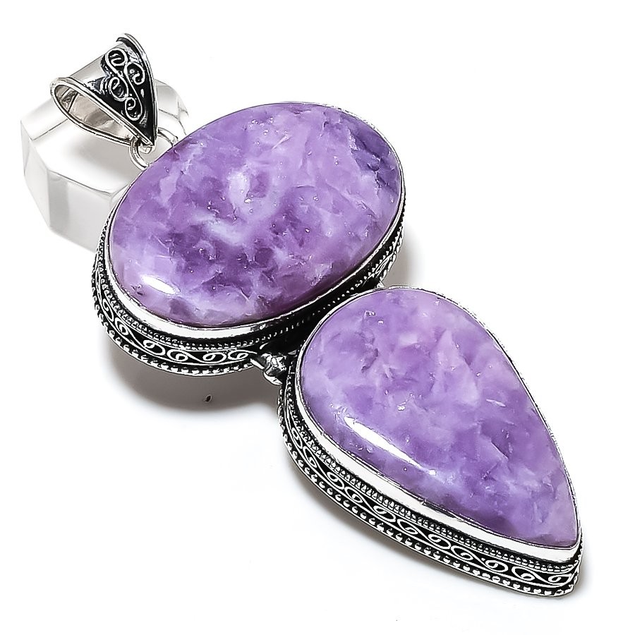 Lepidolite Gemstone 925 Sterling Silver Jewelry Pendant 3.55″ X-Mas Gift M272