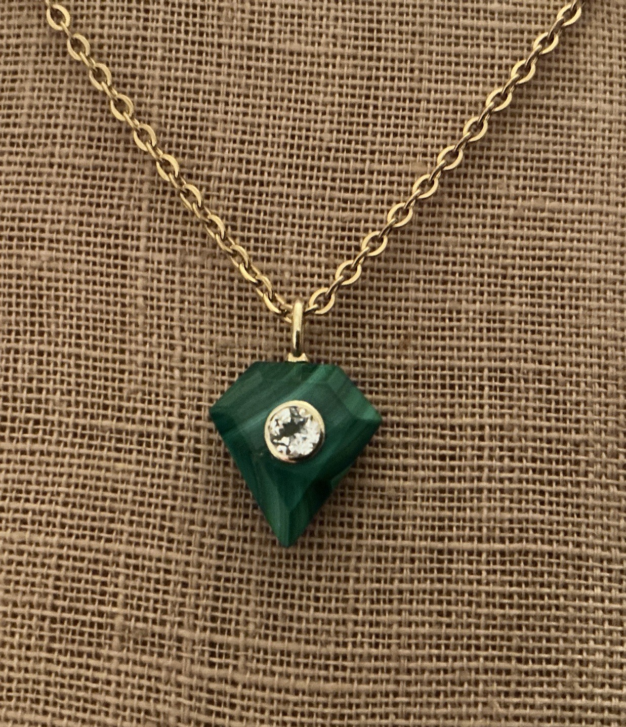 NEW Artisan Handmade GP Sterling Shield Malachite Bezel Topaz Stainless Necklace