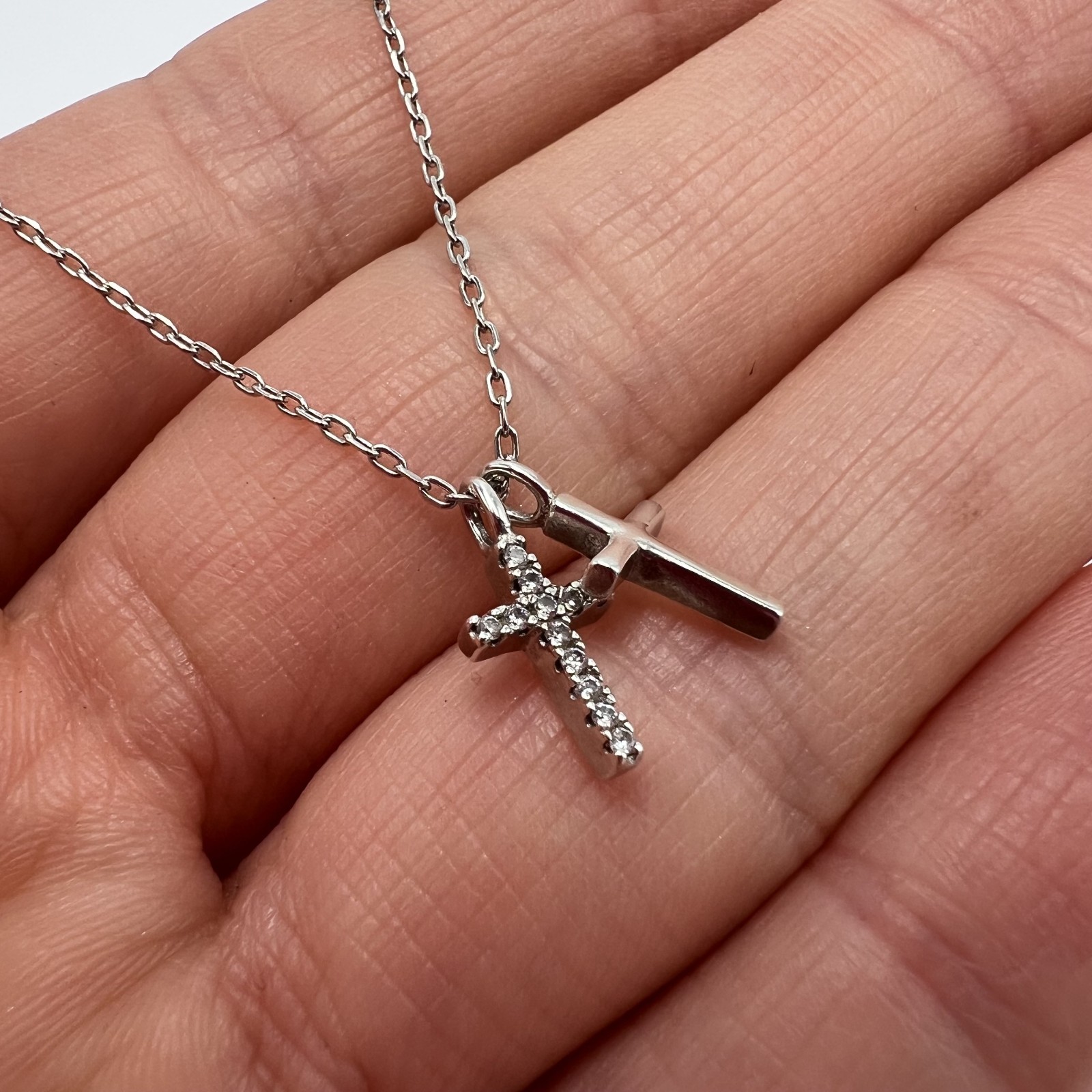 Cute Icon Cross Pendant Chain Sterling Silver 925 Jewelry 17.3in (44cm) 2.05g
