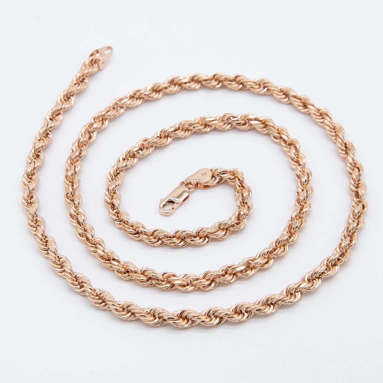 Rope Chain Necklace Real Hollow 14K Rose Gold All Sizes