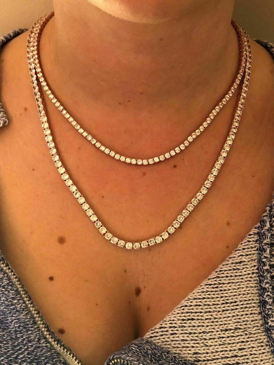 Cadena TENNIS De Plata 925 SOLIDA Bañada en Oro ROSA De 14K Con Diamantes Unisex
