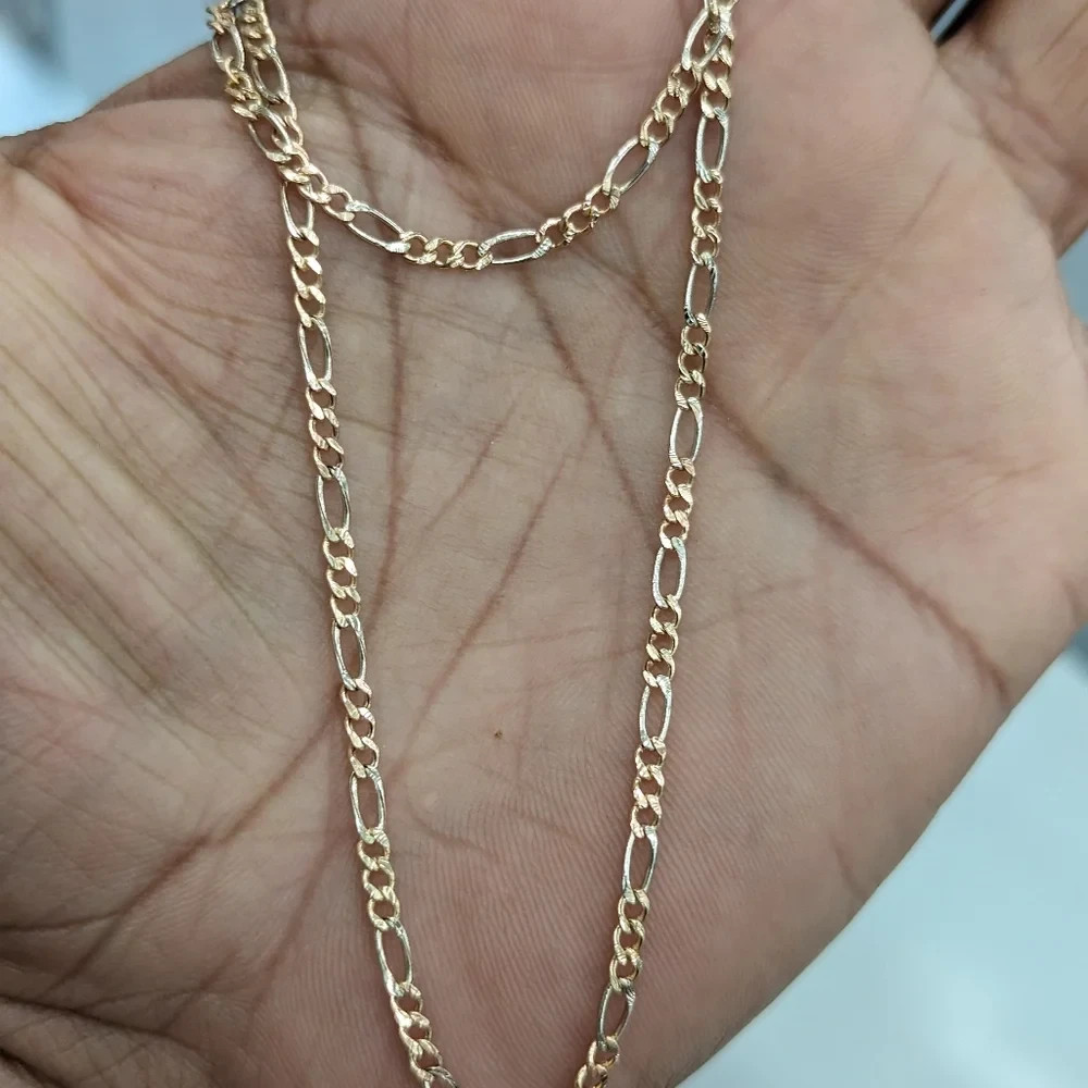 Real 10K Tri-Color Gold Hollow Figaro Chain Necklace 2.5-5mm 16-28in Men Women