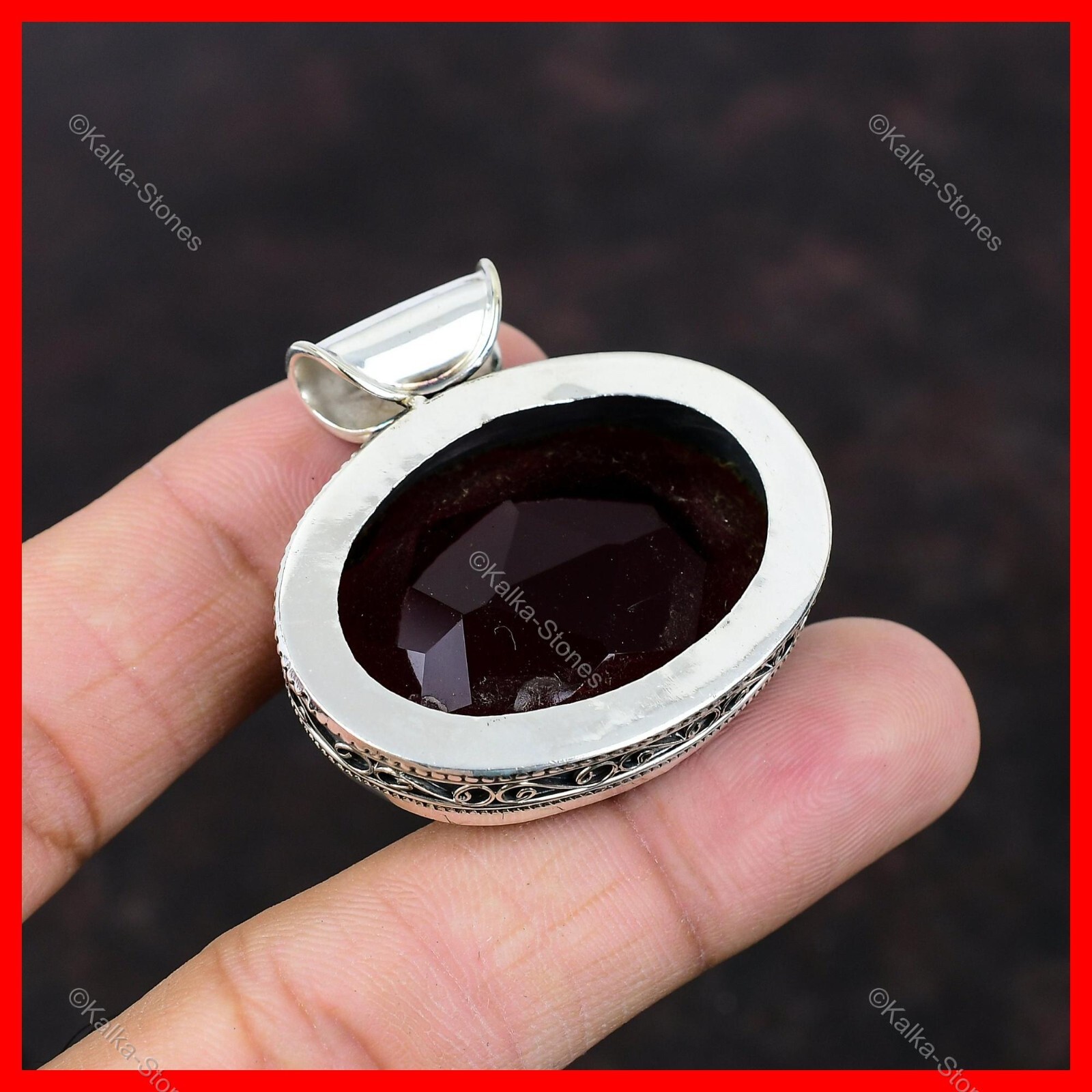 Natural Mozambique Garnet 925 Sterling Silver Bezel Vintage Ethnic New Pendant