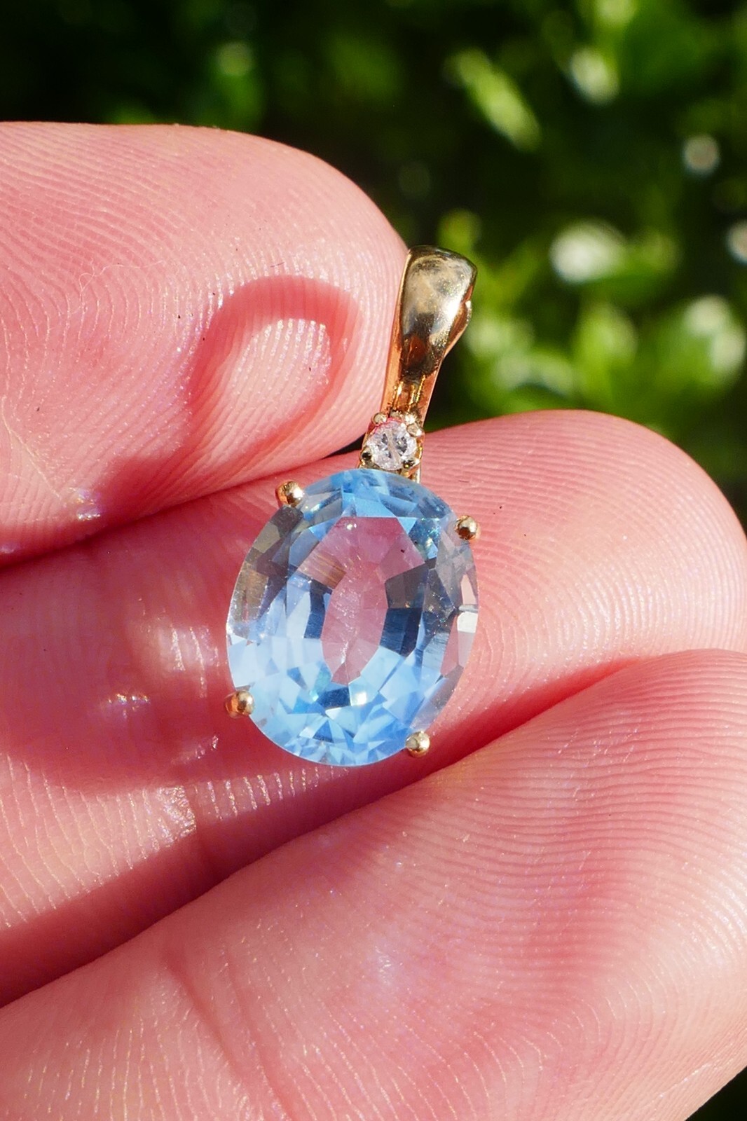 Lovely 14kt Yellow Gold Blue Topaz & Accent Diamond Pendant / Enhancer