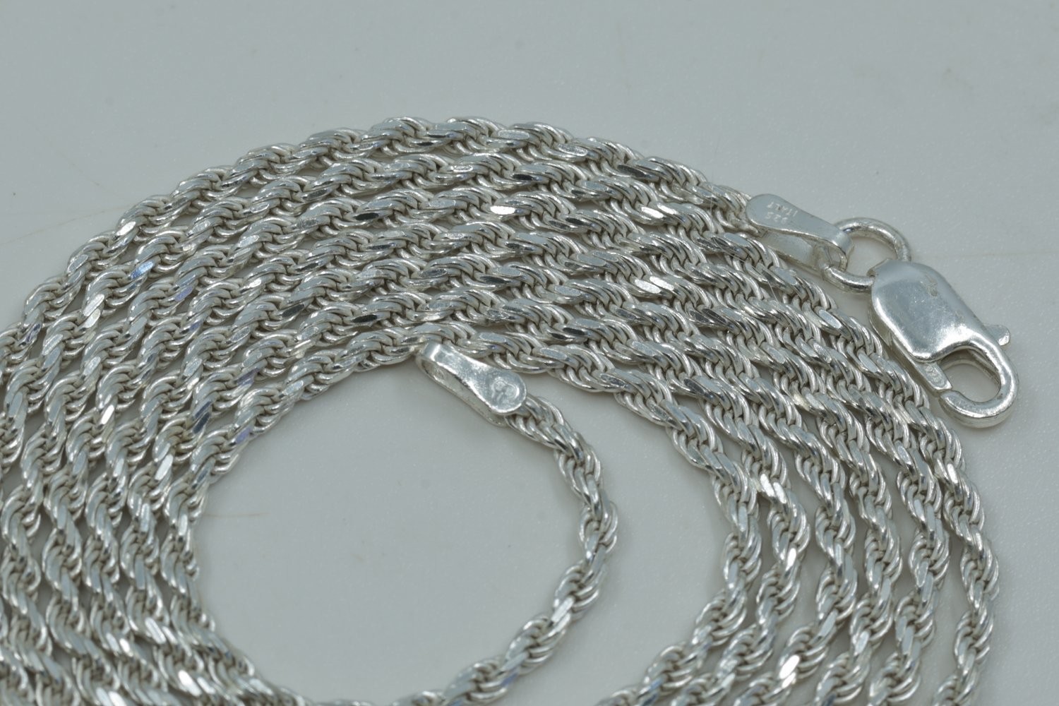 Vintage Sterling Silver Rope Chain Necklace 925 Italy 30 Inch 8.83g Diamond Cut