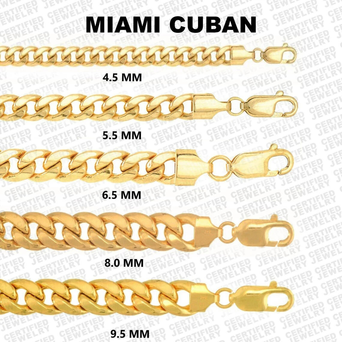 10K Semi-Solid Real Yellow Gold Miami Cuban Link Necklace Lobster Clasp Jewelry