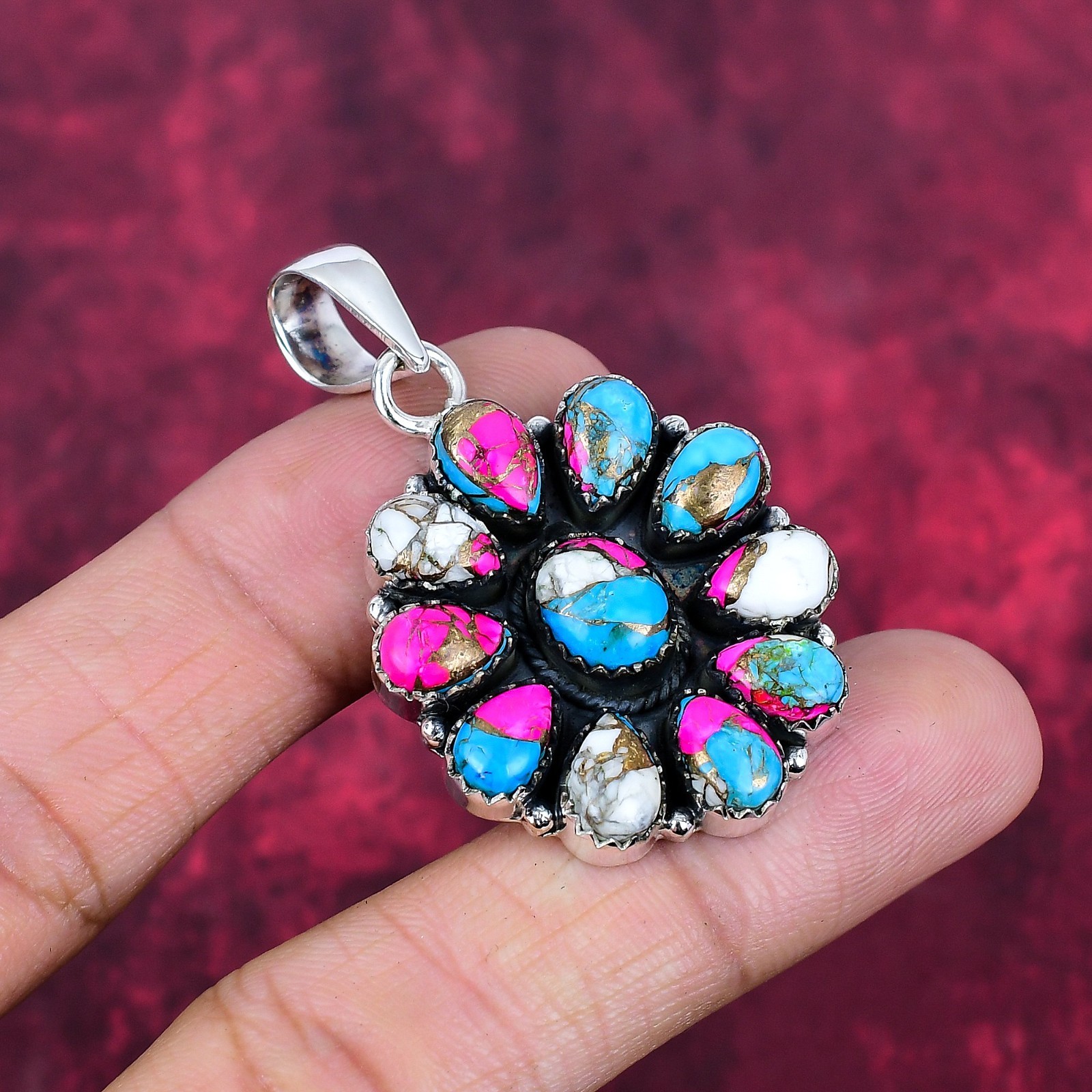 Cotton Candy Turquoise Gemstone Handmade 925 Sterling Silver Pendant Jewelry