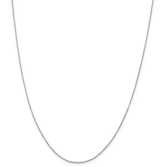 Pretty 14K Solid White Gold 0.45mm Classic White Box Chain Necklace – 18 Inch