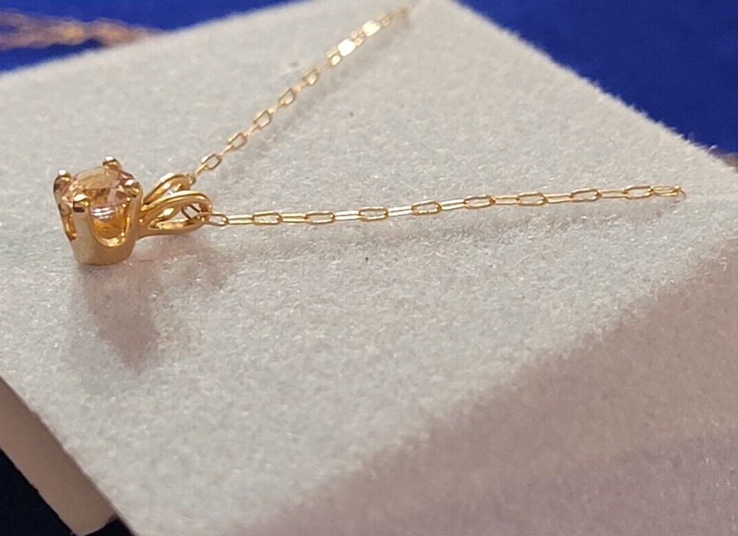 14k Yellow Gold NATURAL PINK TOURMALINE Pendant w 18″ Cable Chain Approx .24 ct