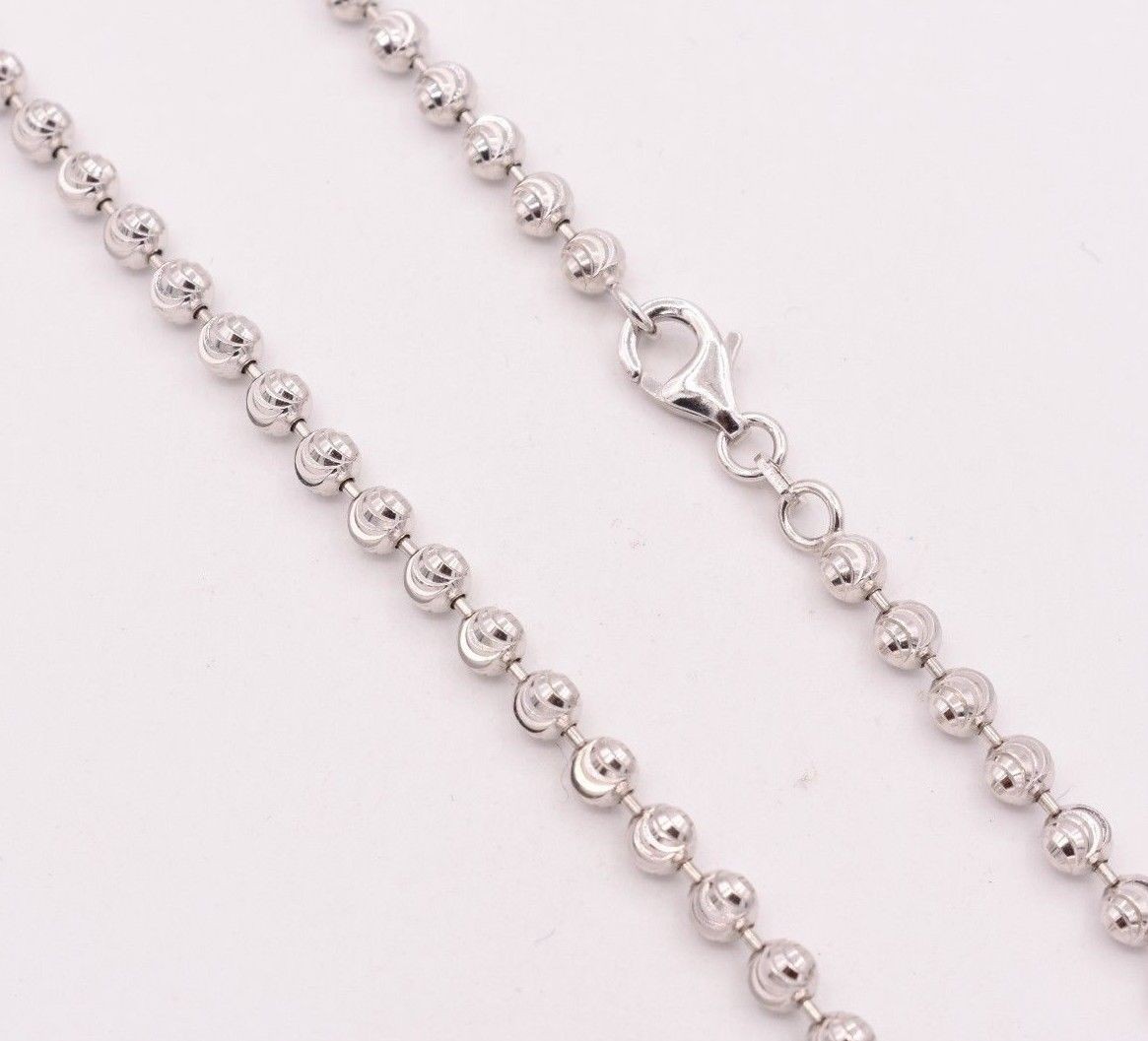 4mm Diamond Cut Moon Cut Ball Bead Chain Necklace Real Sterling Silver 925