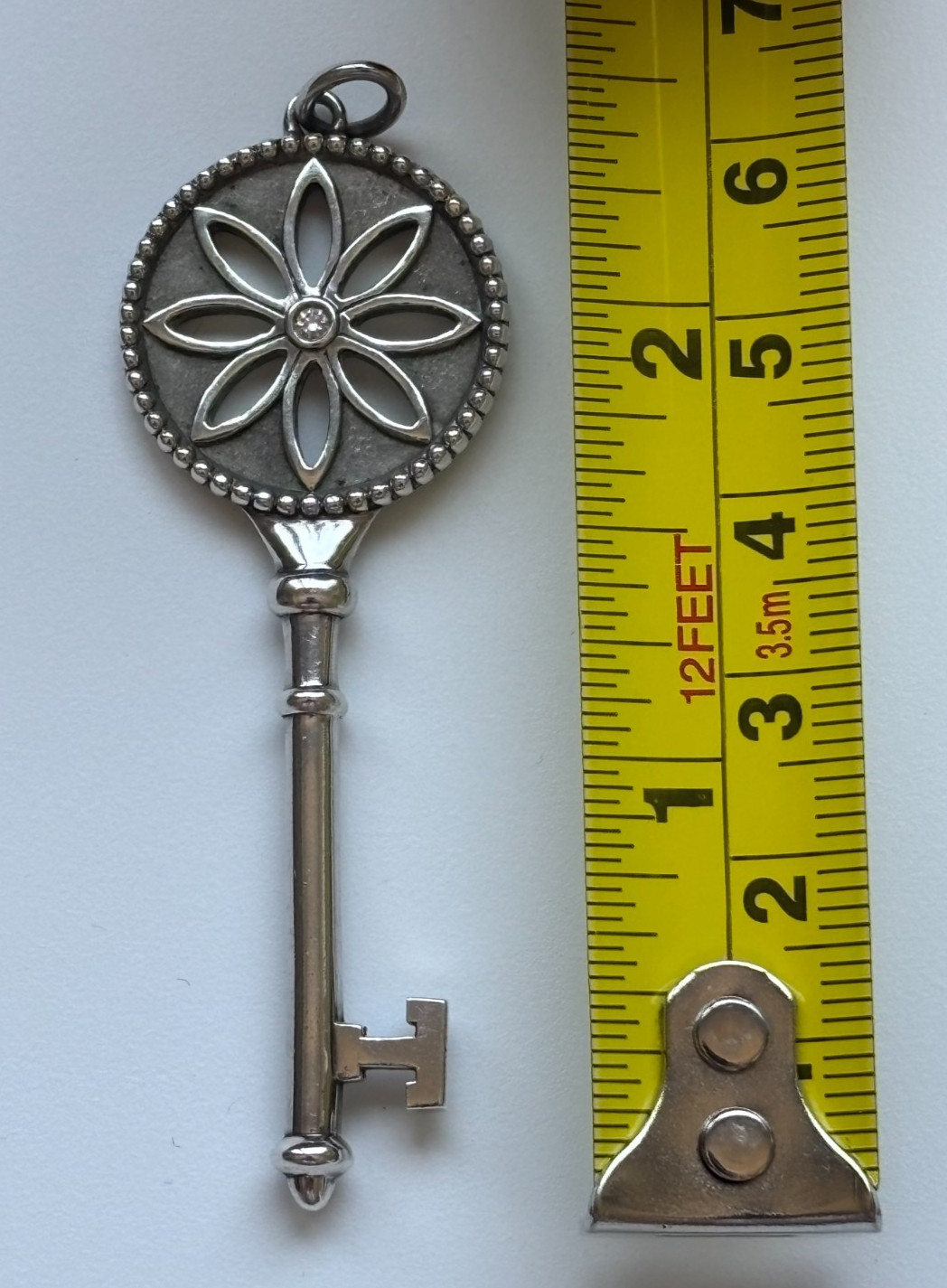 Tiffany & Co. Sterling Silver 925 Floral Daisy Key Diamond Pendant