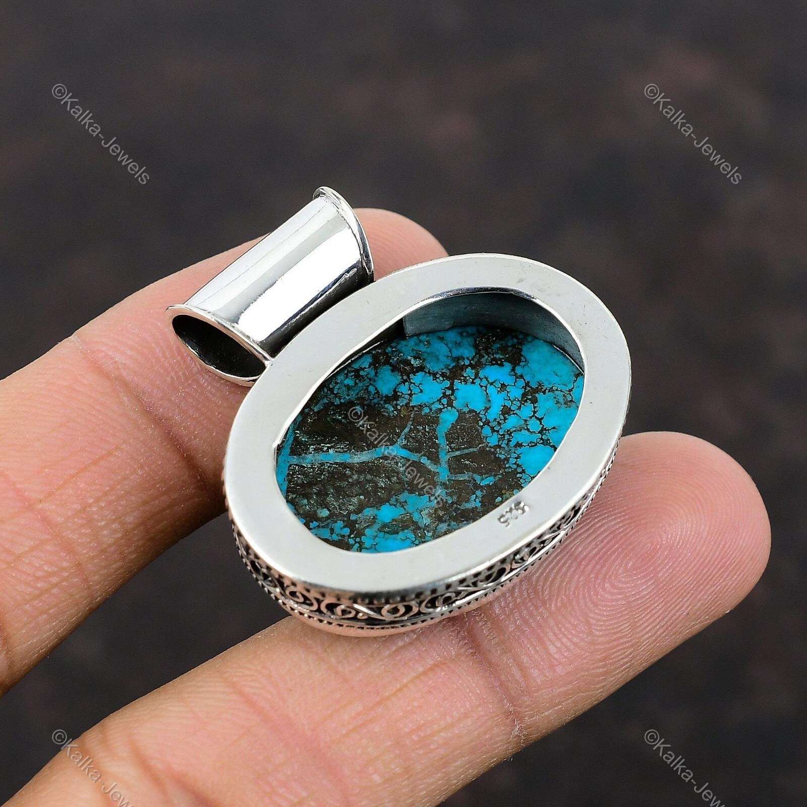 Birthday Gift For Her Natural Tibetan Turquoise Pendant Vintage 925 Silver