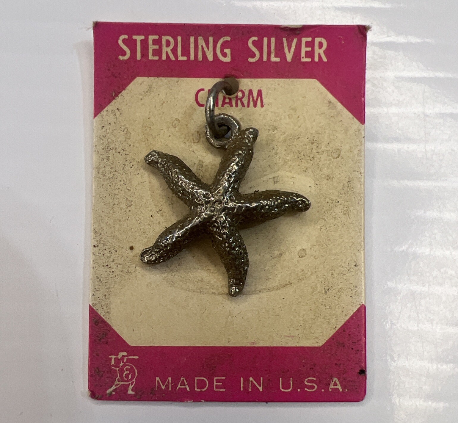 NOS 925 Sterling Silver Retro Charm Pendant Starfish Ocean Beach Souvenir Travel