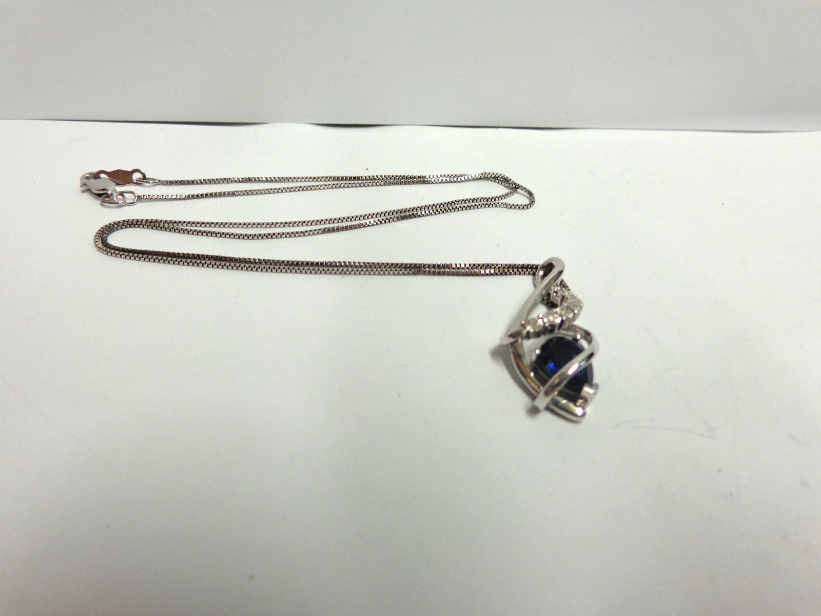 sterling silver sapphire/diamond necklace sz 18 in lg wgt 4.4 grams by GJ tcw.57