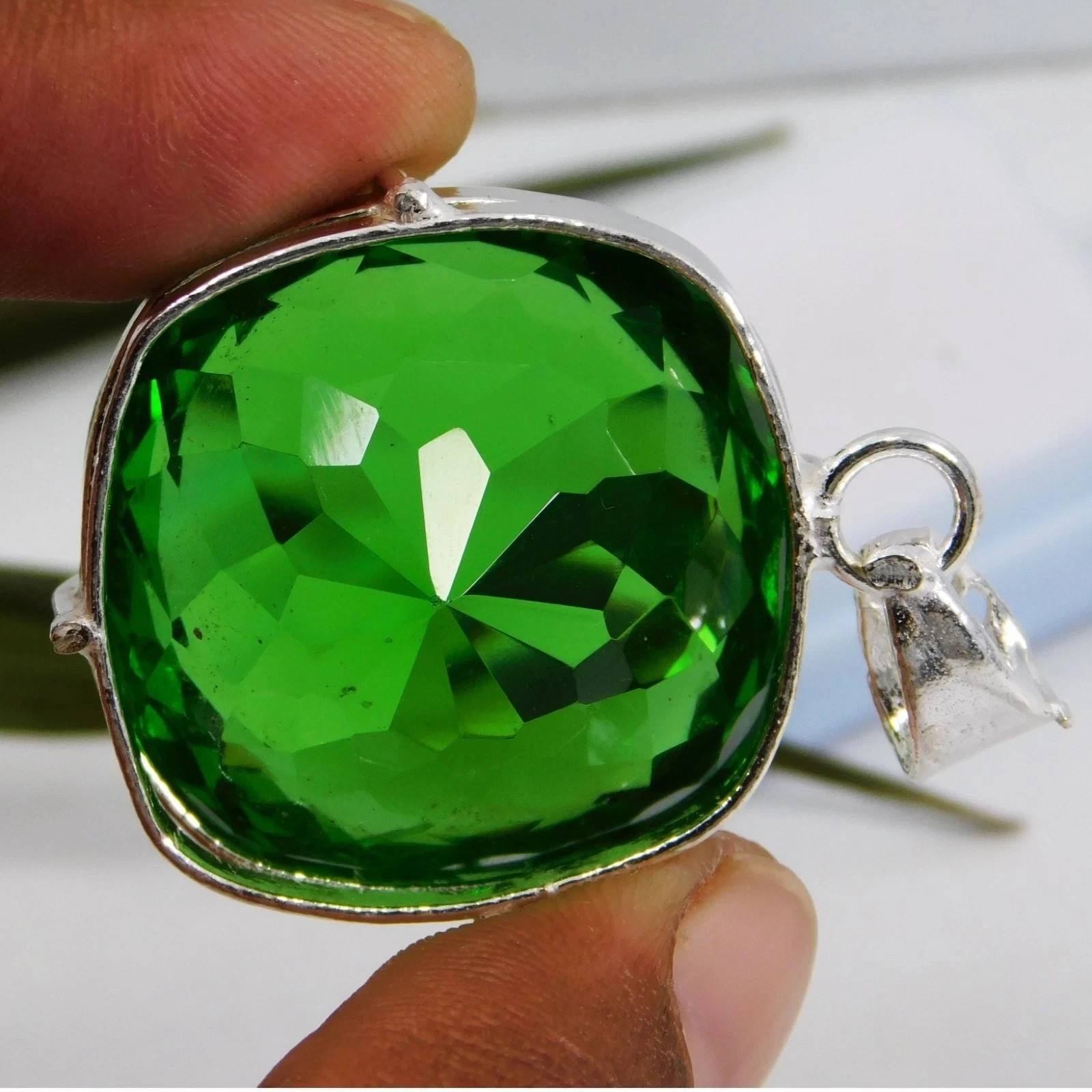 Certified 100 Ct Green Color Tsavorite Garnet Pendant Cushion Natural Gemstone