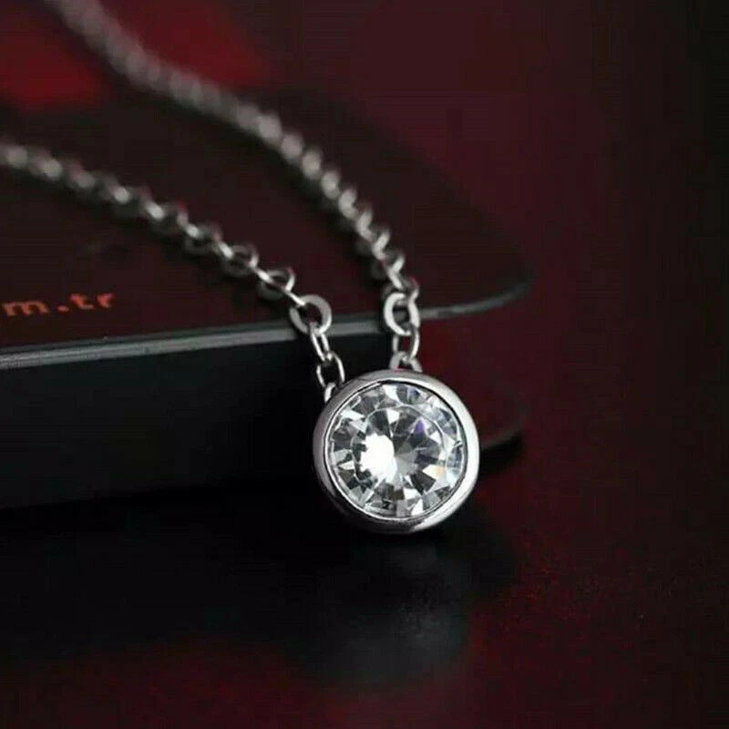 1.50 Ct Round Lab Created Diamond Bezel Pendant Necklace 14k White Gold Plated