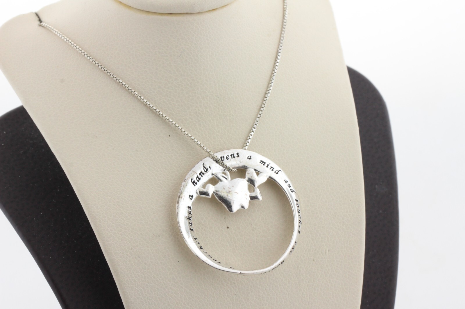 Sterling Silver 925 Teacher Appreciation Quote Slogan Charm Pendant Necklace 18″