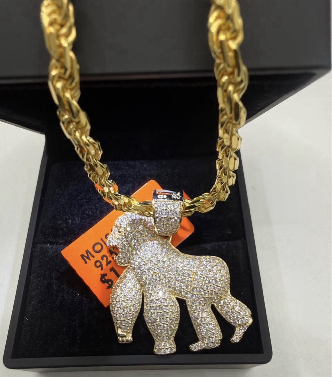 4mm Gold Over Sterling Silver Italy 925 24” Rope With Vvsd Vermeil Gorilla 925