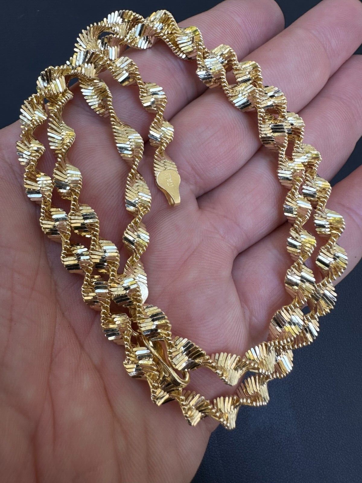 Real 14k Yellow Gold Vermeil 925 Silver 6mm Loose Singapore Rope Chain Necklace