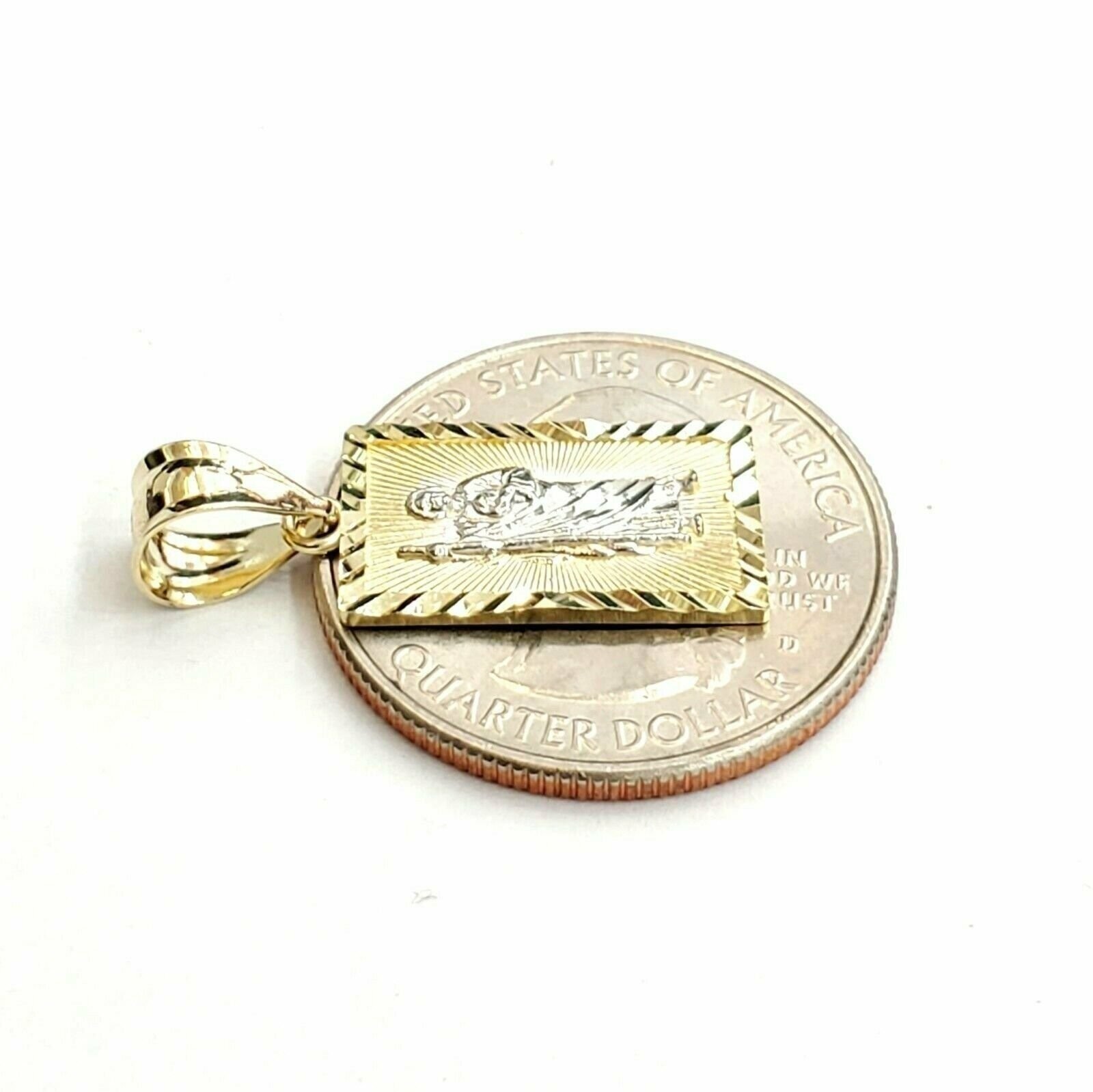 14k two tone gold rectangular saint Jude juda pendant charm religious gift 1.4g