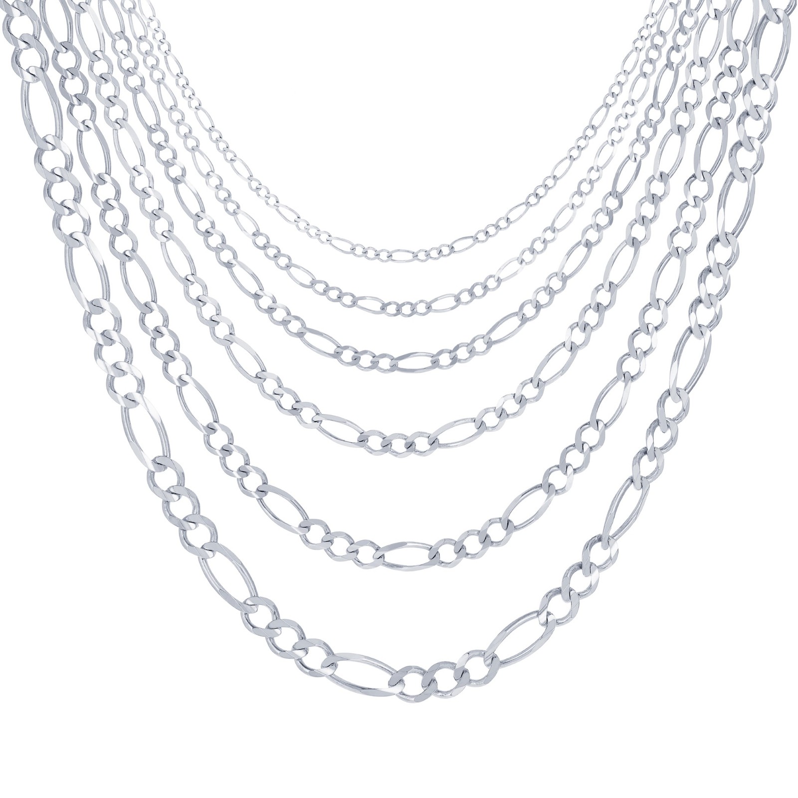10K White Gold Solid 2.25mm-6.5mm Figaro Chain Necklace Mens Womens 16″- 30″