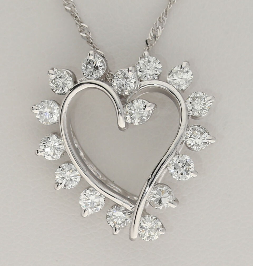 Diamond Heart Pendant Necklace 1.45CT 14K WG 18” Chain