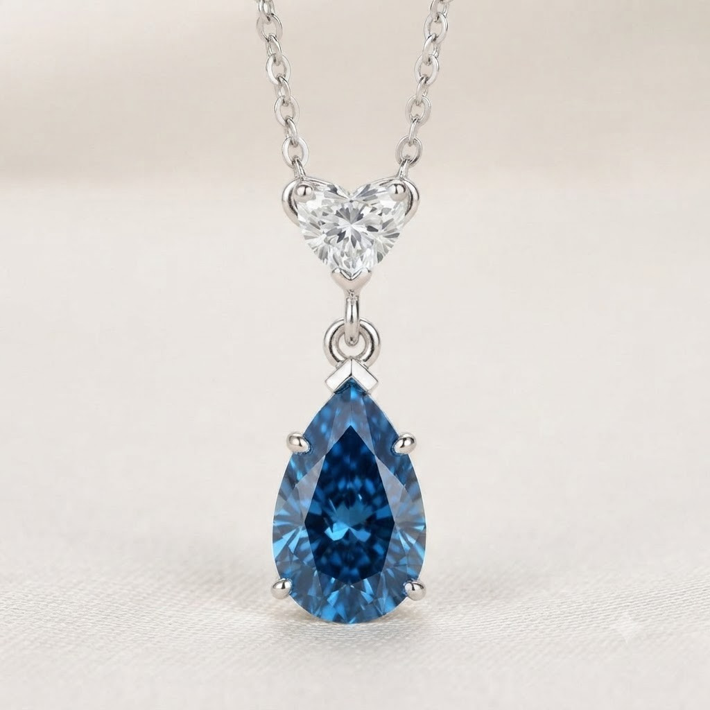 HUGE 22.75 Ct Certified Azure Blue Diamond Necklace-FREE Ship-FREE Diamond Studs