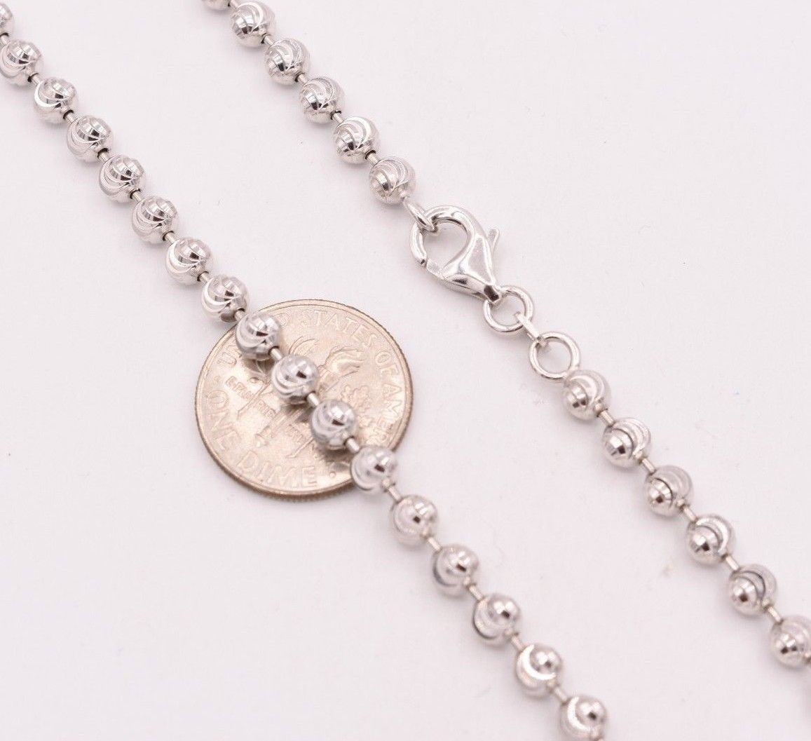 4mm Diamond Cut Moon Cut Ball Bead Chain Necklace Real Sterling Silver 925
