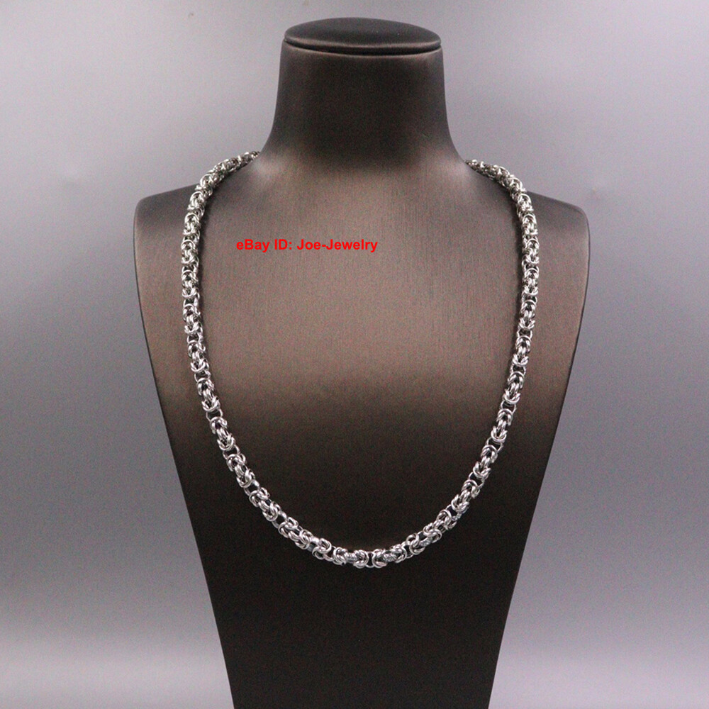 Solid 925 Sterling Silver Men’s Necklace 6.5mm Byzantine Link Chain 19.7″-25.6″L