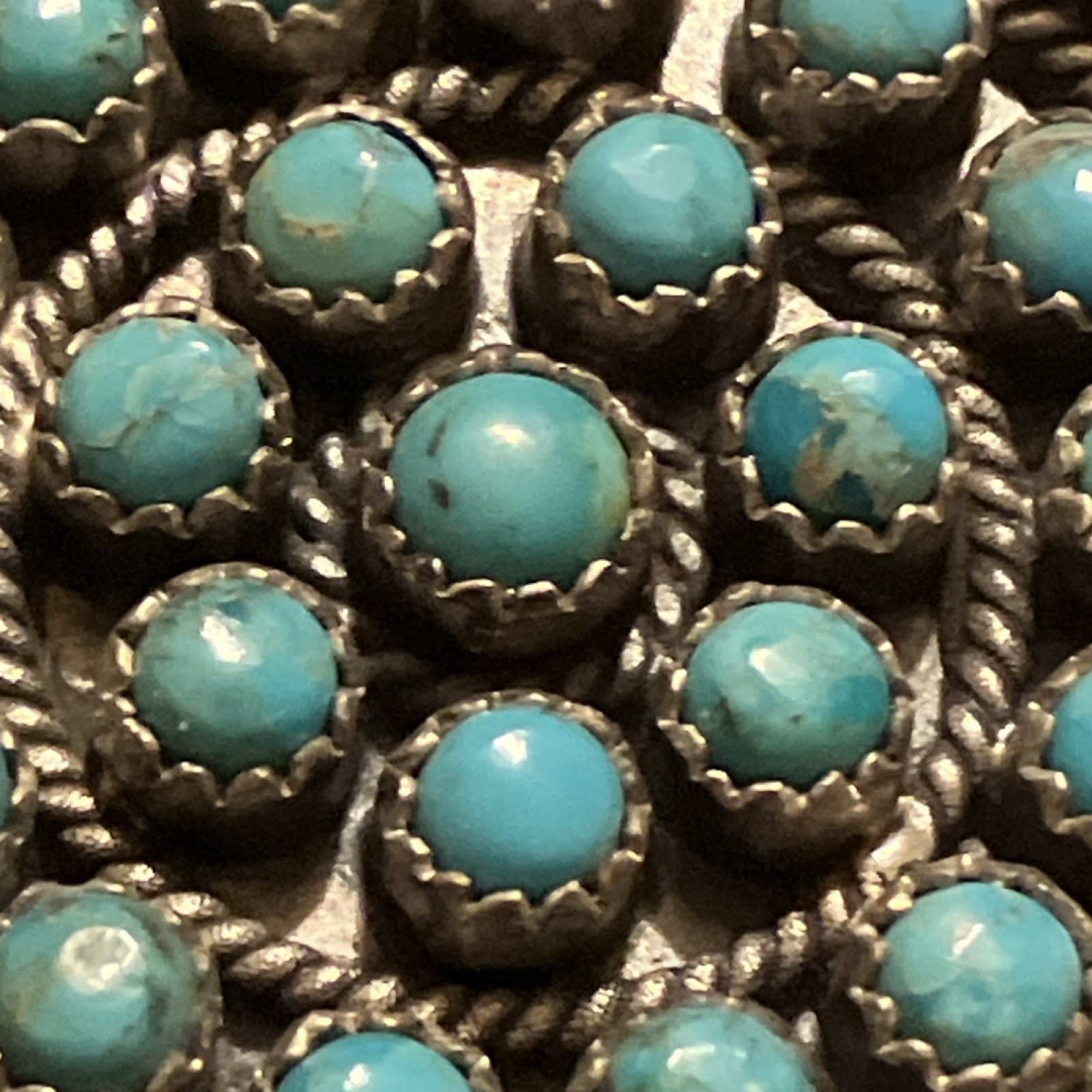 Kingman Turquoise Navajo Made Round Cluster Pendant 2.25″ 44g Sterling 925
