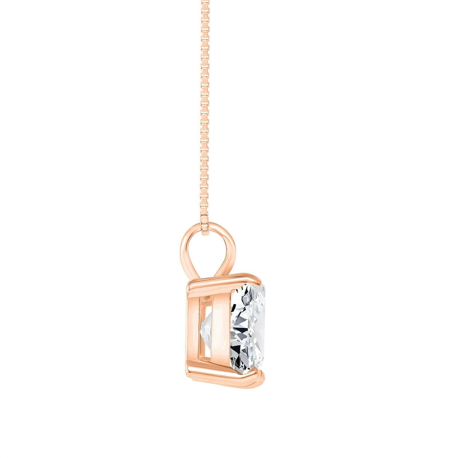 3 Ct Cushion Lab Created Diamond 14K Rose Gold Solitaire Pendant Necklace 16″