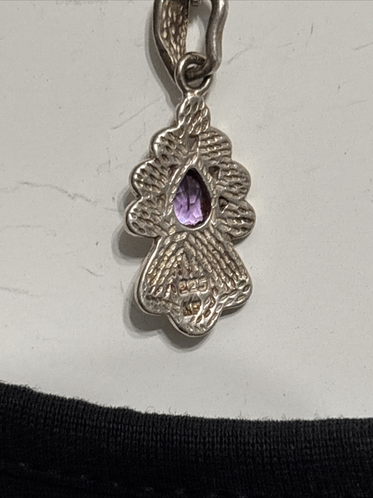 925 Italy Sterling Silver 18” Thin Box Chain & Amethyst Stone Pendant Necklace