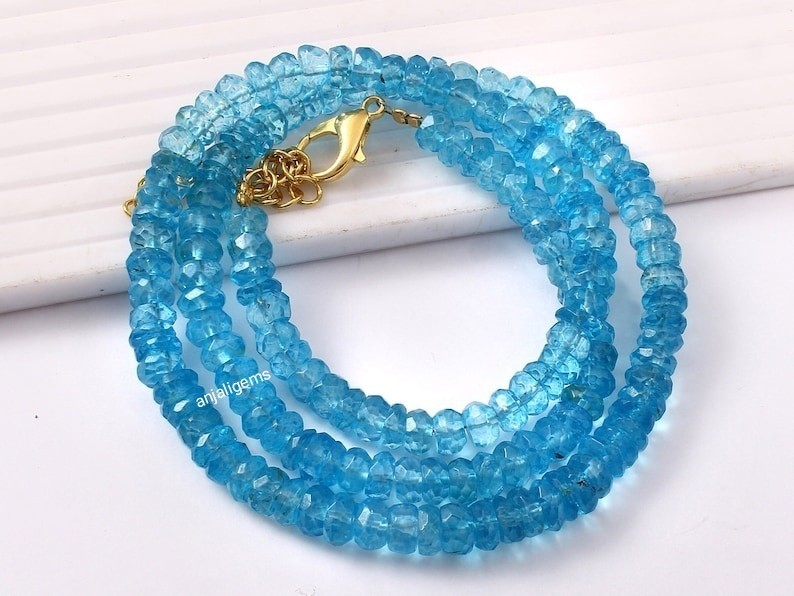 Natural AA+ Swiss Blue Topaz Gemstone Beads Necklace In 925 Silver Woman Jewelry