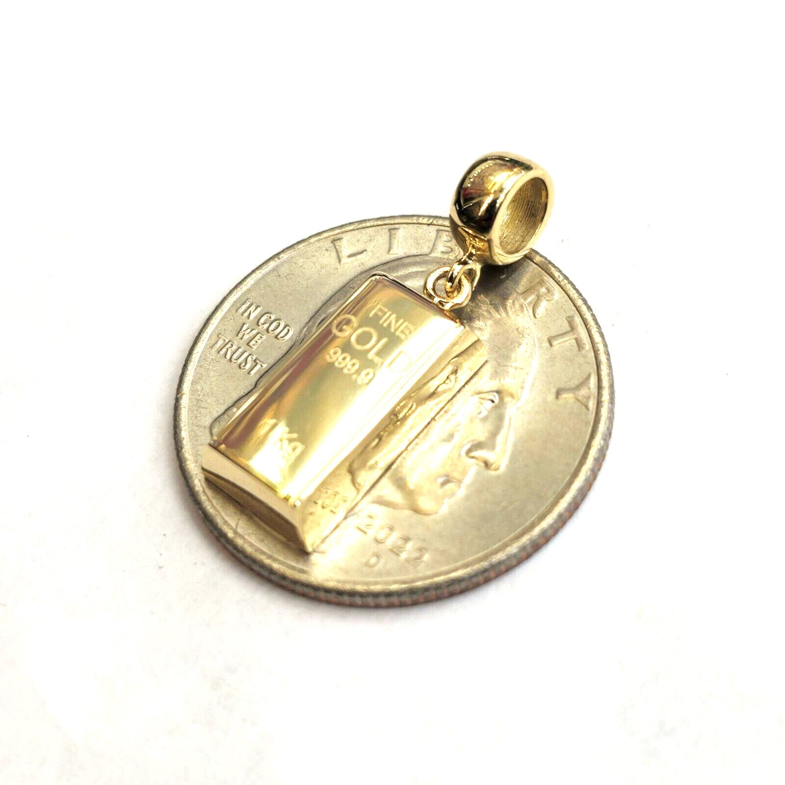 14k Yellow Gold Tiny 999.9 fine gold bar brick bar 1kg Pendant Charm Gift 2.2g