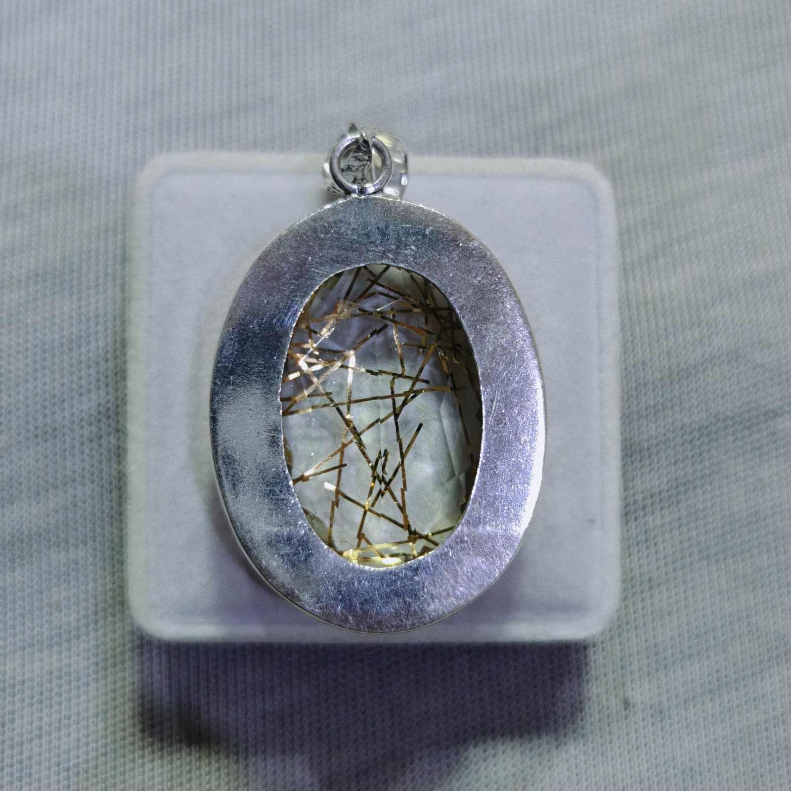 Golden Rutile Quartz Oval Gemstone Pendant Rutile Sterling Silver Pendant Gift
