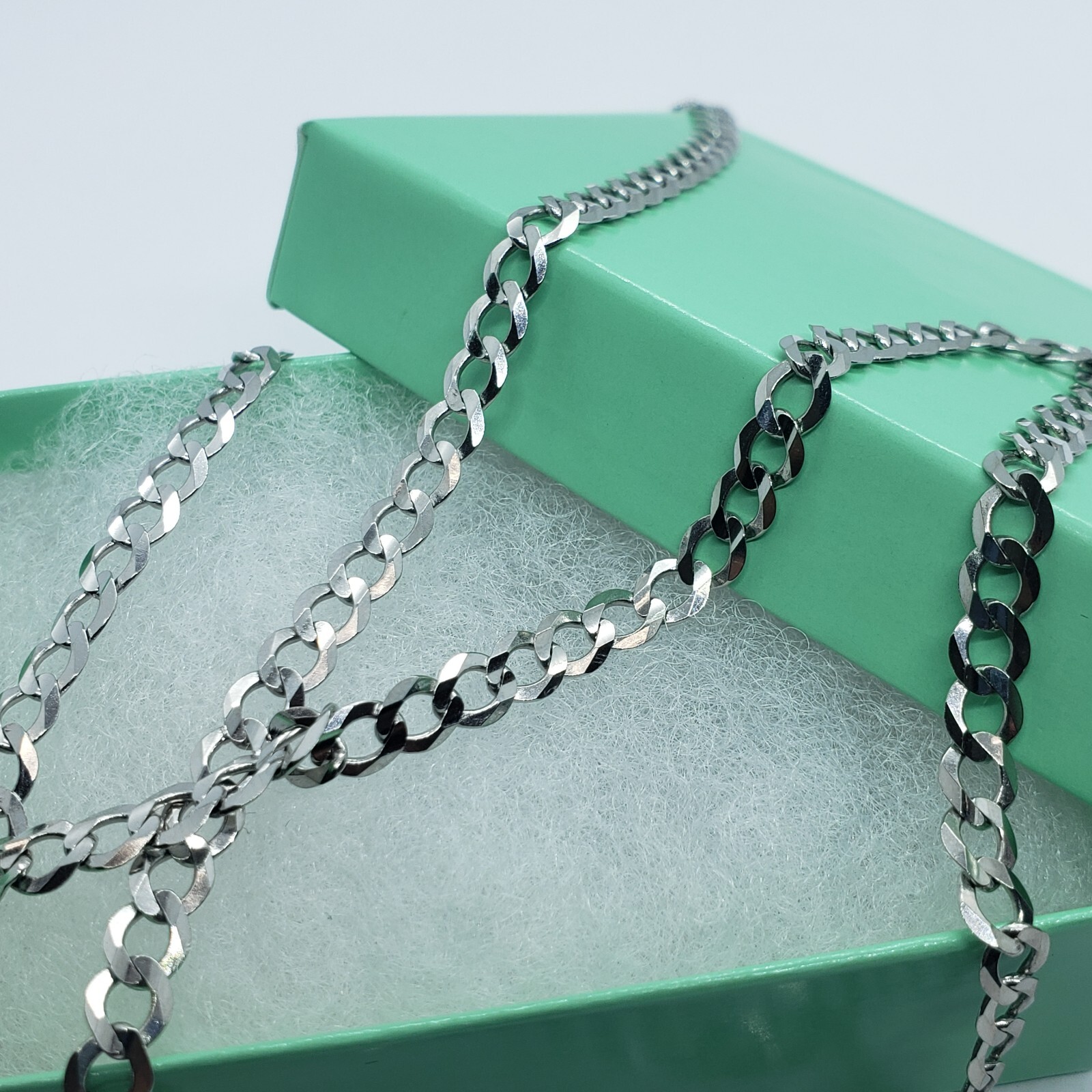 10K White Gold Solid Cuban Link Chain Curb Necklace Bracelet 3mm Size 7″~30″