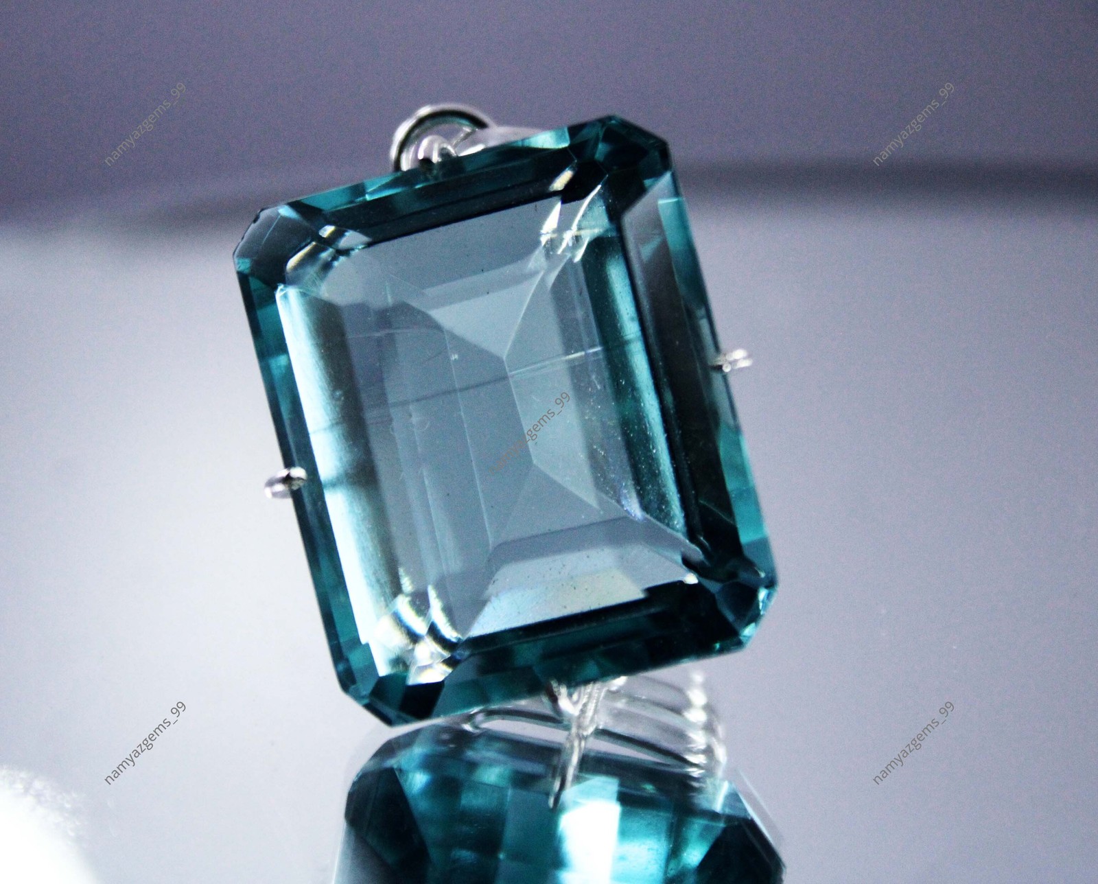 55.35 Ct Natural Aquamarine 925 Solid Silver Pendant Emerald Cut Gemstone