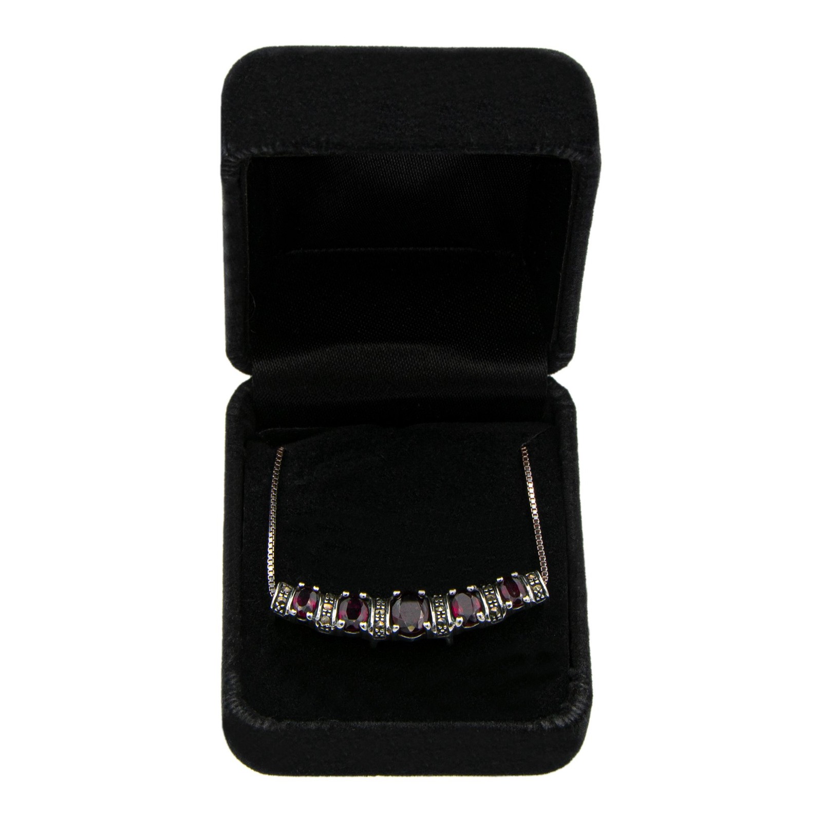 Sterling Silver Red Garnet and Marcasite Slide Pendant and 18″ Necklace