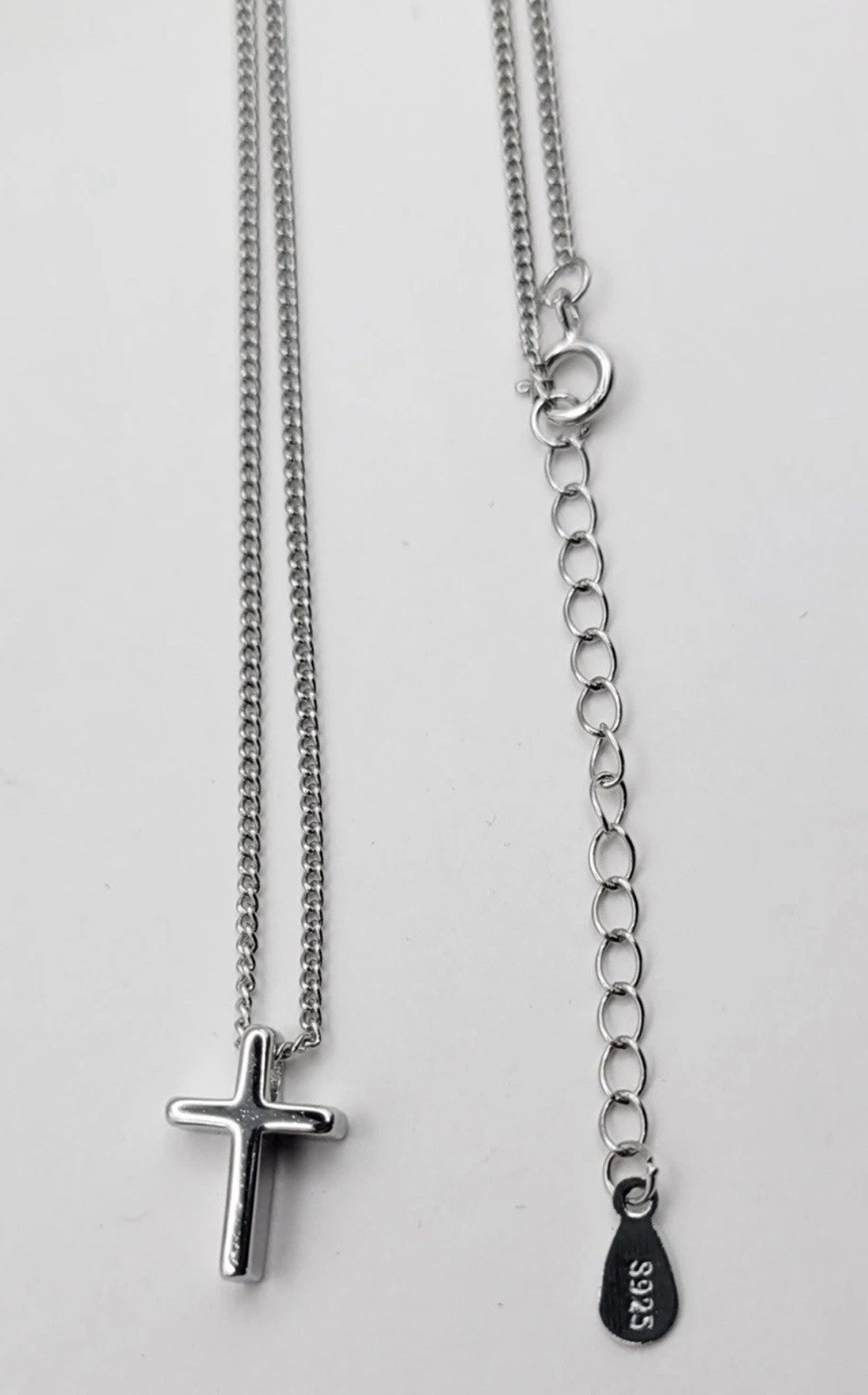 925 Sterling Silver Minimalist Cross Necklace 17.7”