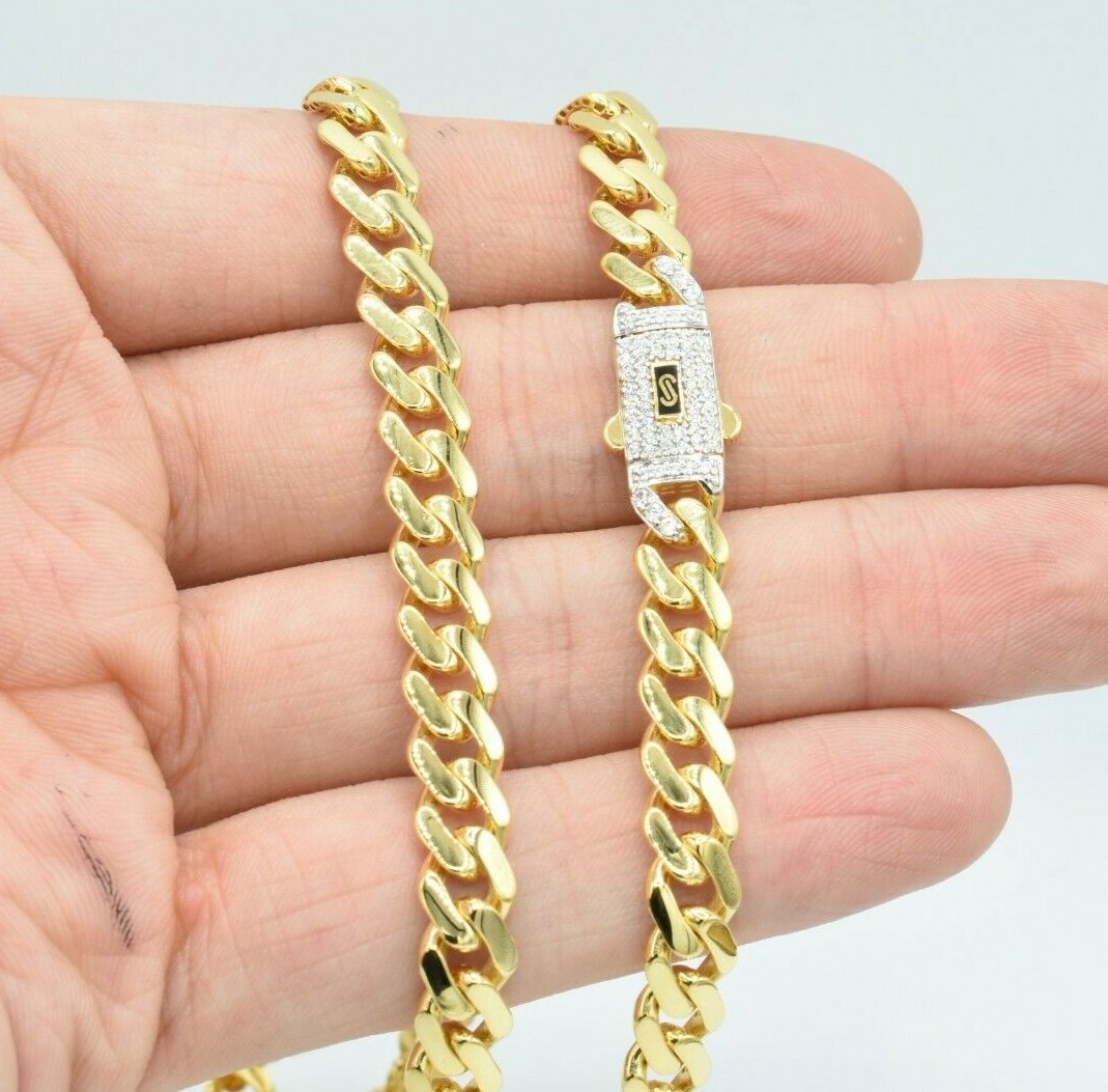 7.5mm Miami Cuban Royal Link Chain Necklace Box Clasp Real 10K Yellow Gold