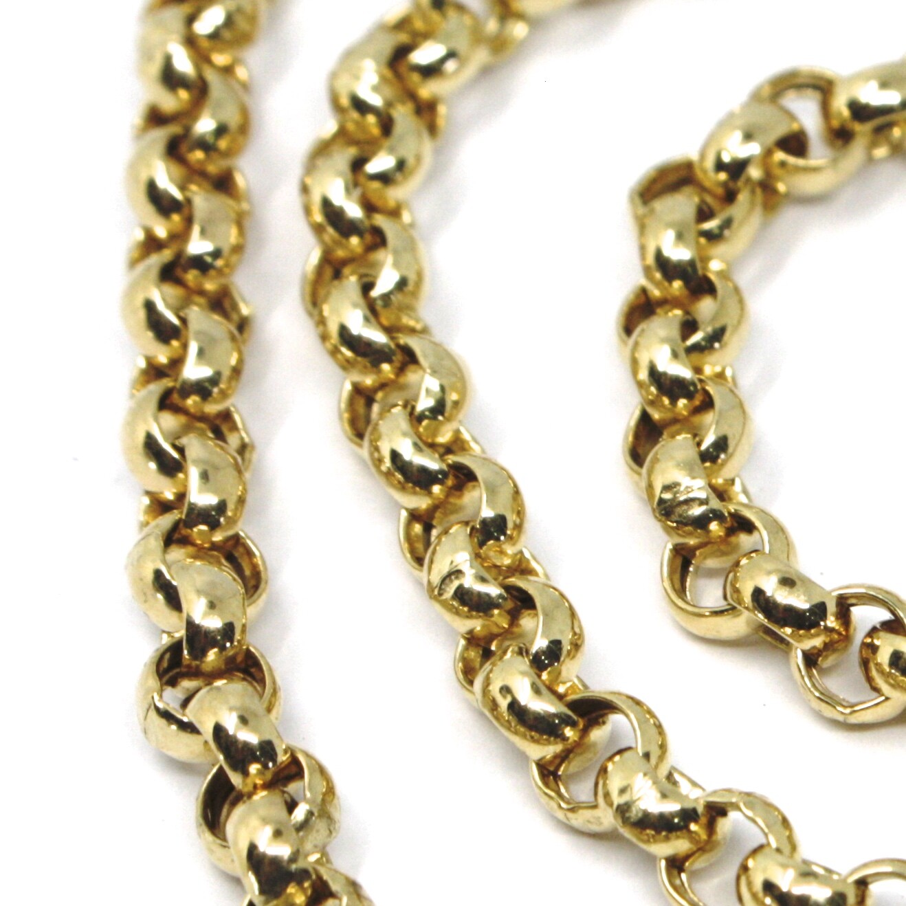 18K YELLOW GOLD CHAIN 17.70″ INCHES 45cm, BIG ROUND CIRCLE ROLO THICK 4 MM LINK