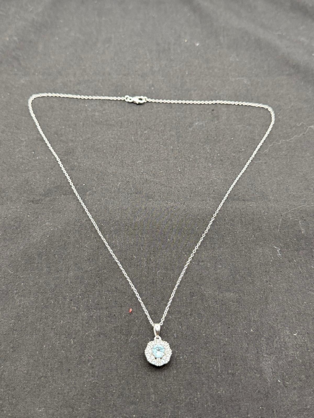 JTV Swiss Topaz & White Sapphire 925 Sterling Silver Pendant Size 18”