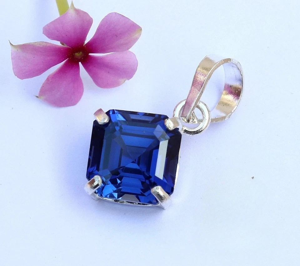 Natural Certified 12.00 ct Royal Blue Sapphire Pendant Sterling Sliver Jewelry