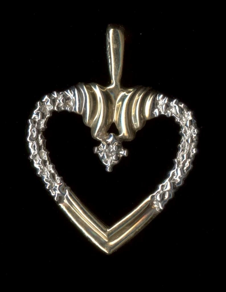 New 10K 1.17 Gram 23mm Solid Yellow Gold Round Natural Diamond Heart Pendant Mh