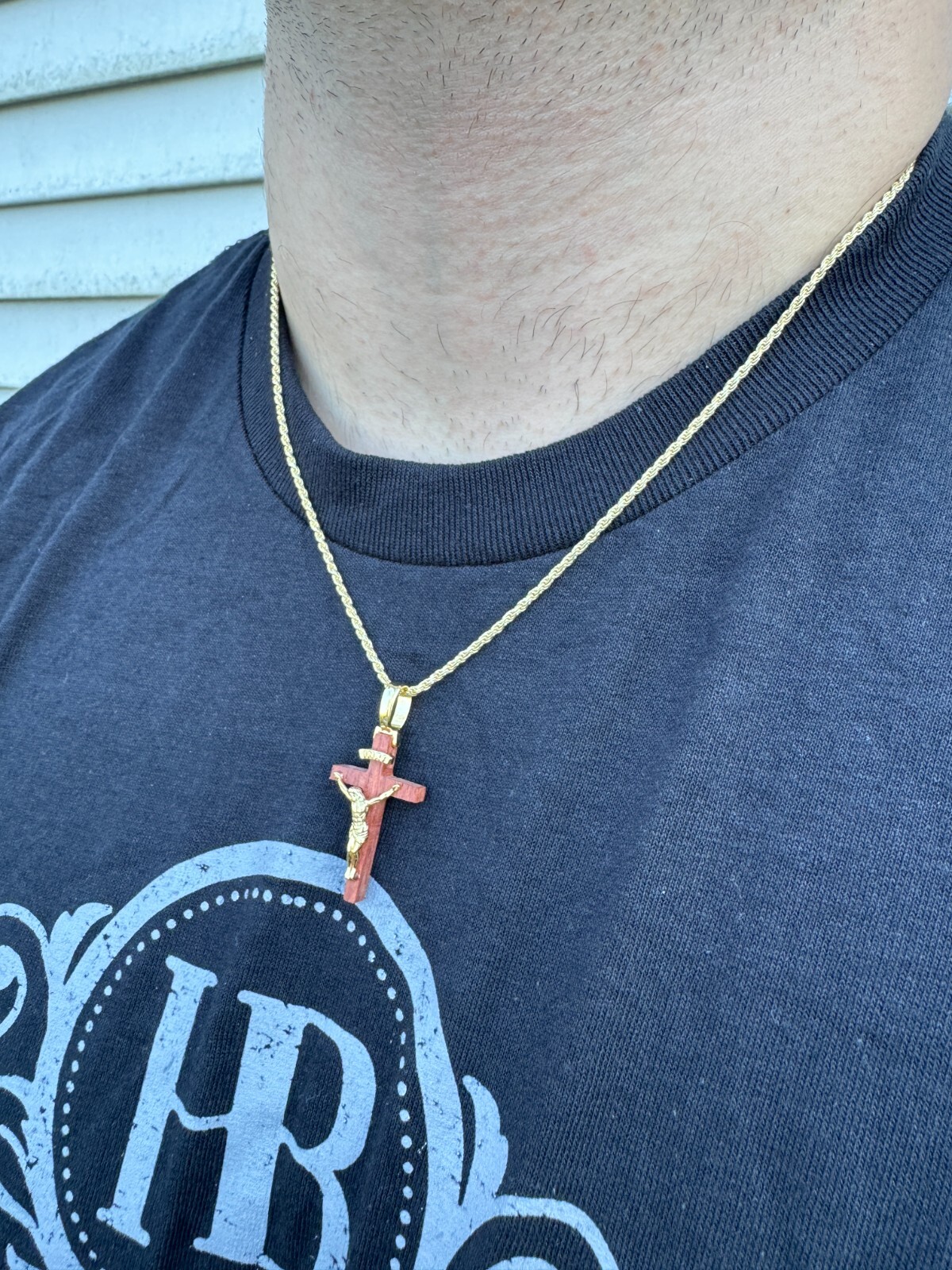 Mens Real 925 Silver Red Cherry Walnut Wood Jesus Cross Pendant Necklace 1.25″