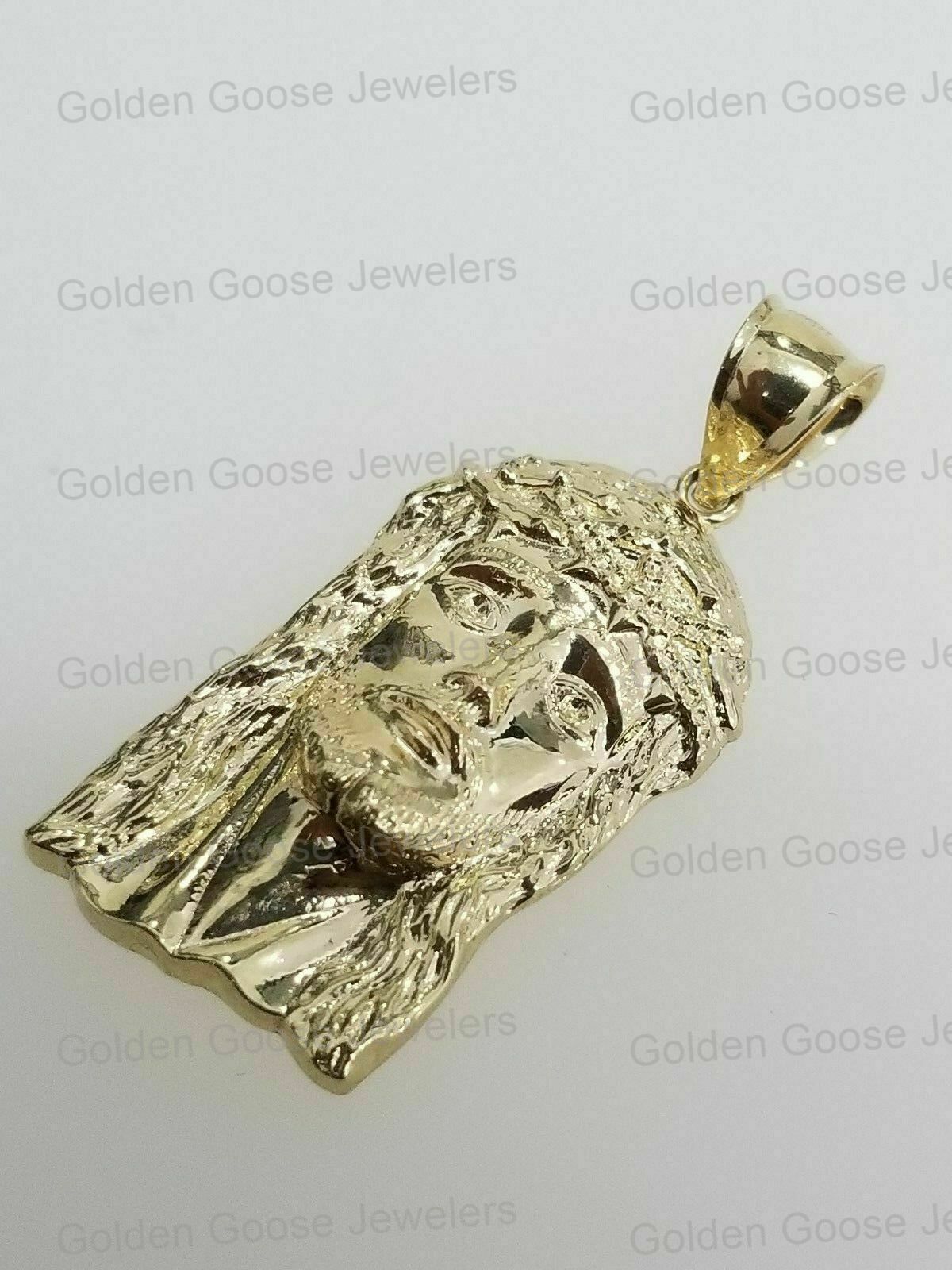 10K Yellow Gold Religious Jesus Face Pendant Charm 10K Figaro Chain 16″ – 24″