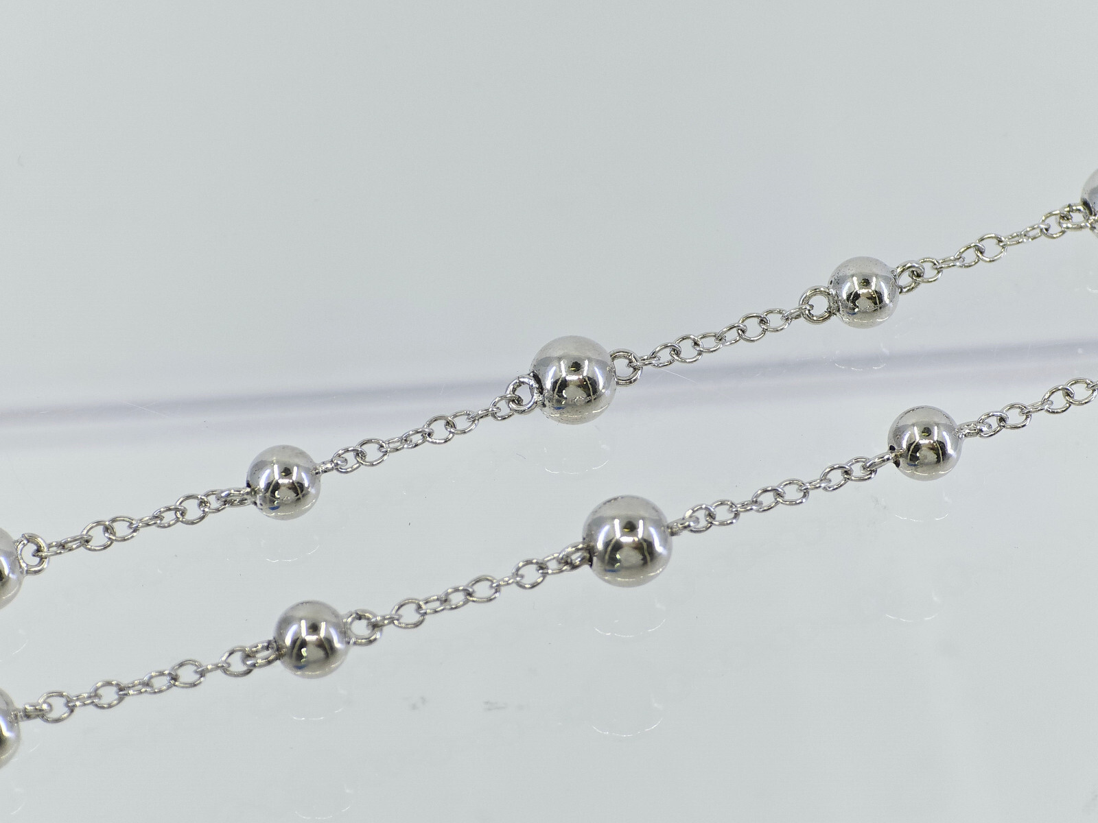 VTG 925 STERLING SILVER CURB LINK CHAIN & 6mm BEAD LONG STATION NECKLACE ~ 57 in