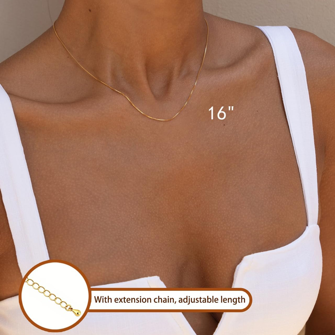 Minimalist Thin Gold Chain 18K Gold Plated Thin Box Chain Necklace Short Small G